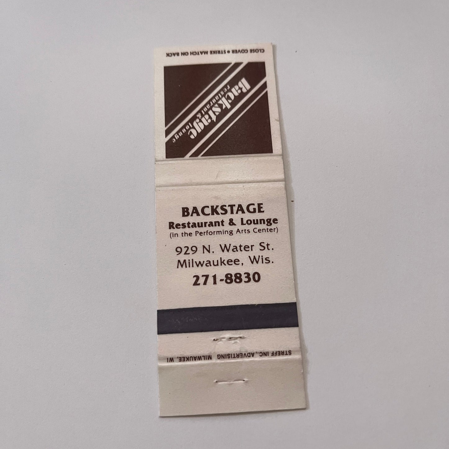 Backstage Restaurant & Lounge Milwaukee WI Vintage Matchbook Cover TB6-MB2-1