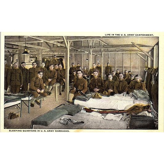 c1920 WWI Life in US Army Cantonment Barracks Sleeping Quarters Postcard PE7