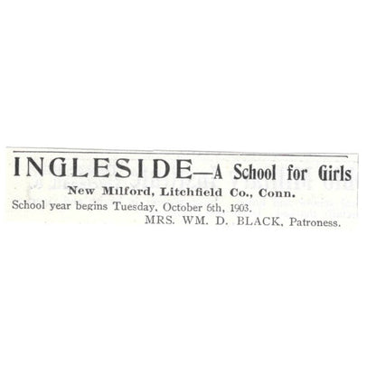 Ingleside School for Girls New Milford Wm. D. Black c1918 Advertisement AE5-SV4