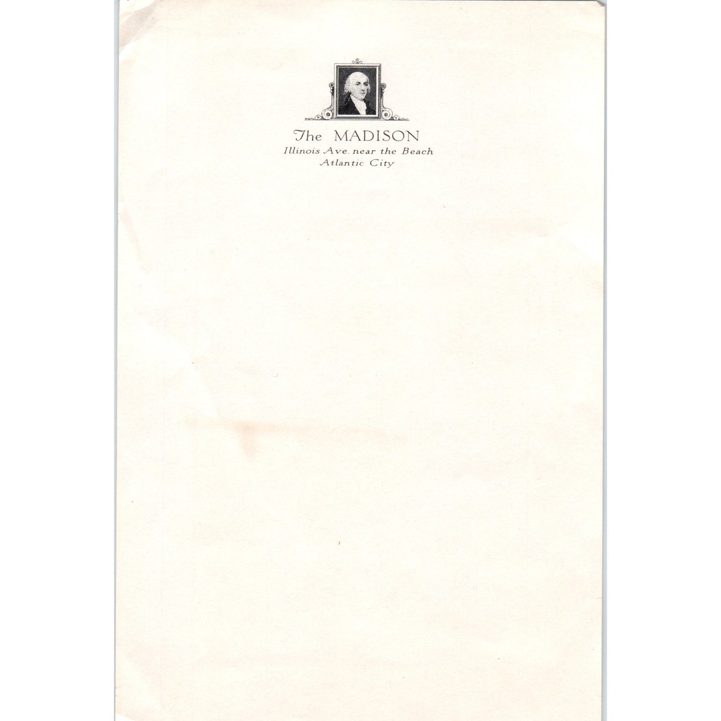 Vintage The Madison Hotel Atlantic City New Jersey Blank Letterhead AD8-R6