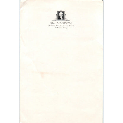 Vintage The Madison Hotel Atlantic City New Jersey Blank Letterhead AD8-R6