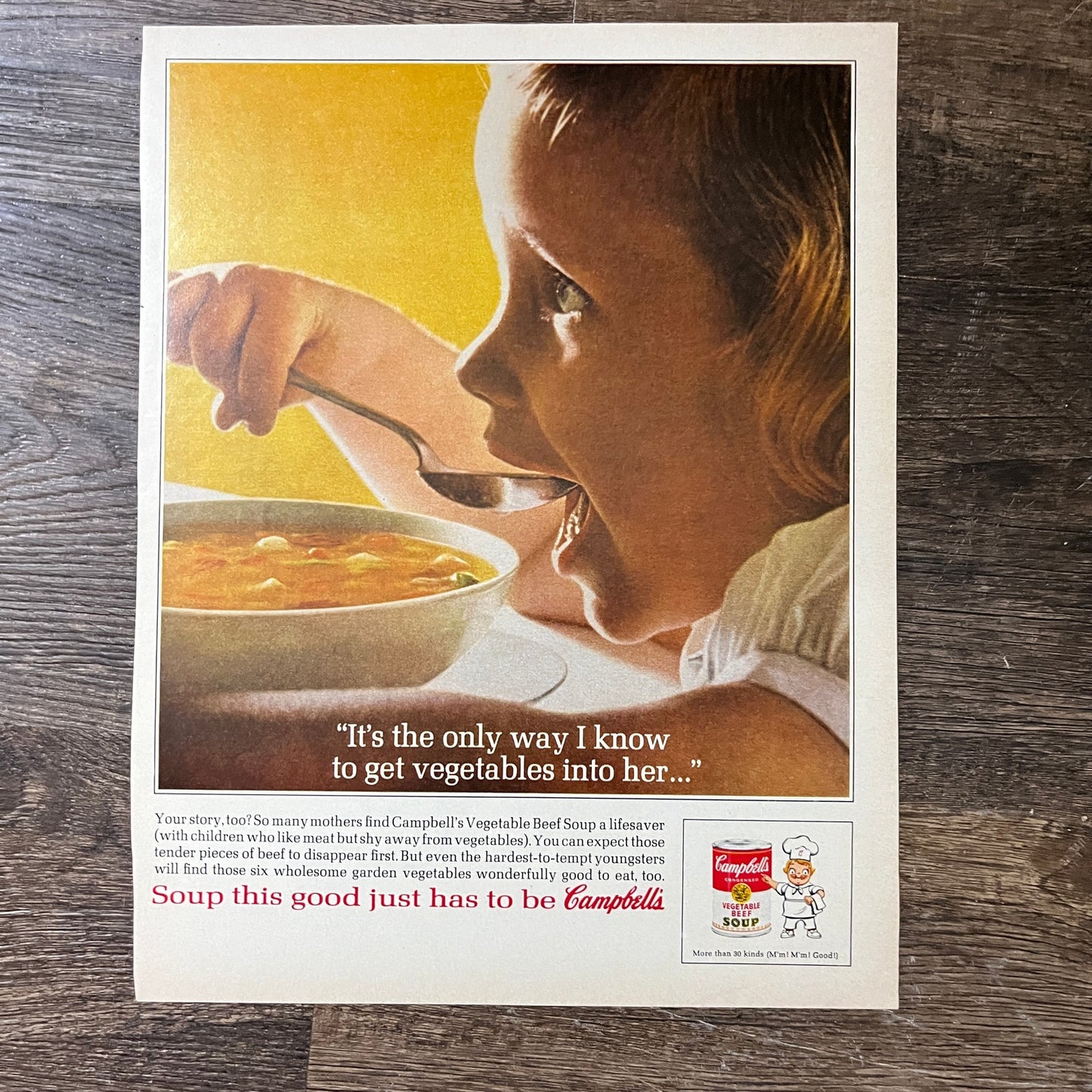 Campbell's Vegetable Beef Soup Vintage Magazine Ad 10x13 V7