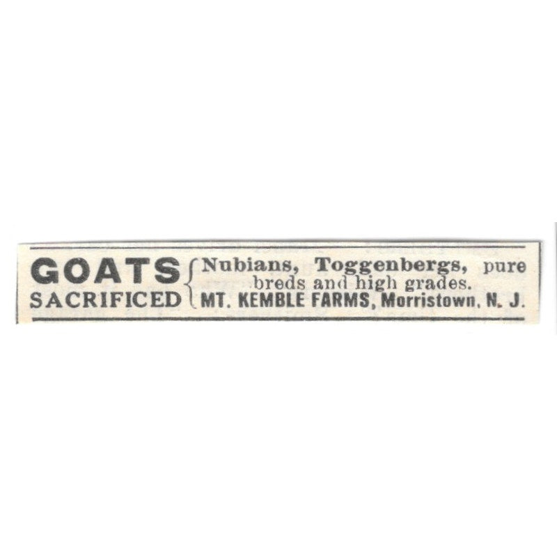 Mt. Kemble Farms Goats Sacrificed Morristown NJ 1924 Ad AG3-S7