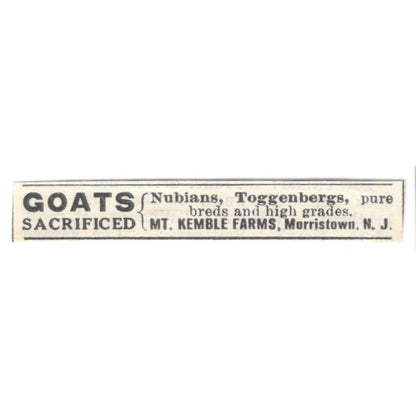 Mt. Kemble Farms Goats Sacrificed Morristown NJ 1924 Ad AG3-S7