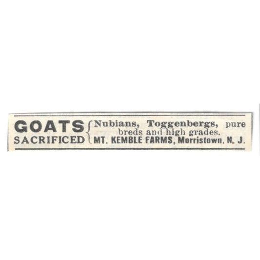Mt. Kemble Farms Goats Sacrificed Morristown NJ 1924 Ad AG3-S7
