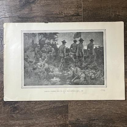 Carrying Wounded From the Field Near Santiago 1898 C.D. Graves Etching 11x17 V10