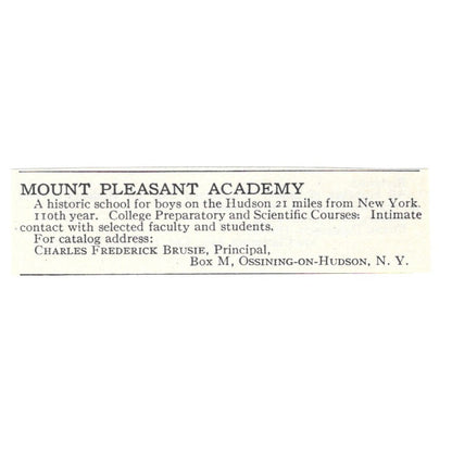 Mount Pleasant Academy Charles Frederick Brusie Ossining NY 1924 Ad AD8-O6