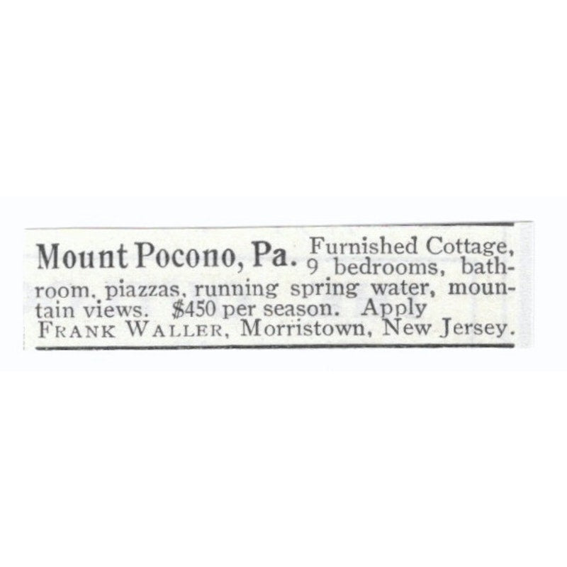 Mount Pocono PA Cottage Frank Waller Morristown NJ 1903 Magazine Ad AF7-SS3