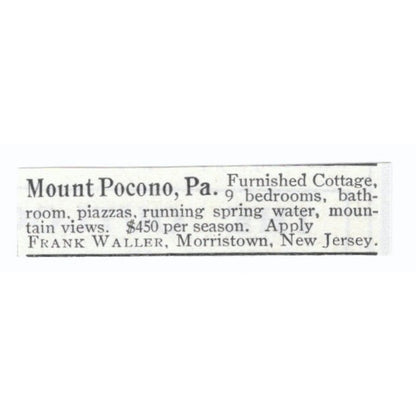 Mount Pocono PA Cottage Frank Waller Morristown NJ 1903 Magazine Ad AF7-SS3