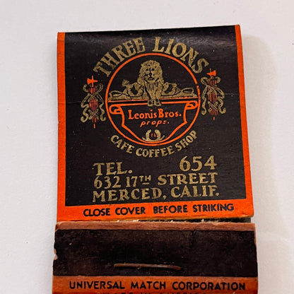 Three Lions Cafe Leonis Bros Merced California Vintage Matchbook Cover TB8-MB3-5