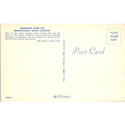 Water Wheel in Amish Pennsylvania Dutch Country Postcard PD7