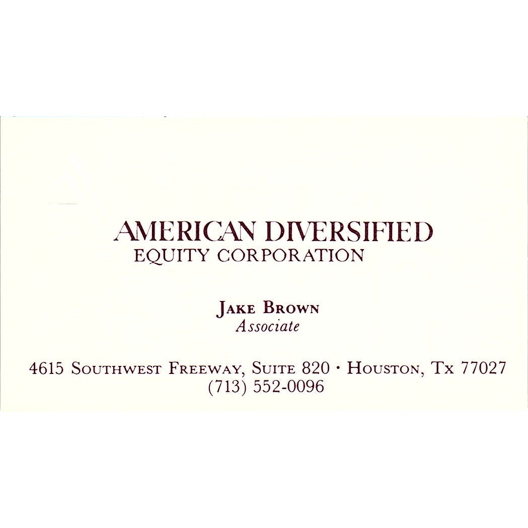 Jake Brown American Diversified Equity Houston Vintage Business Card SE3-B14