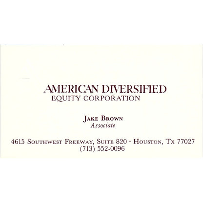Jake Brown American Diversified Equity Houston Vintage Business Card SE3-B14