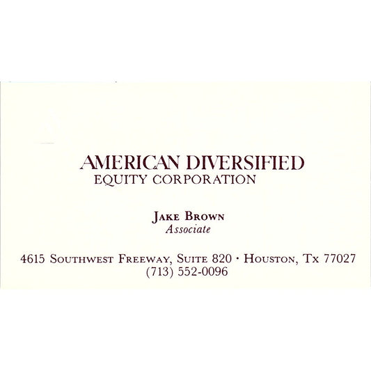 Jake Brown American Diversified Equity Houston Vintage Business Card SE3-B14