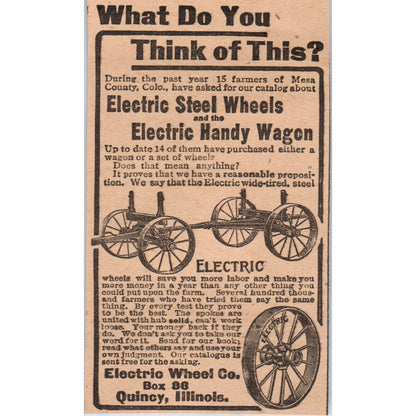 Electric Wheel Co Steel Wheels, Handy Wagon Quincy IL 1905 Magazine Ad AF1-NH4