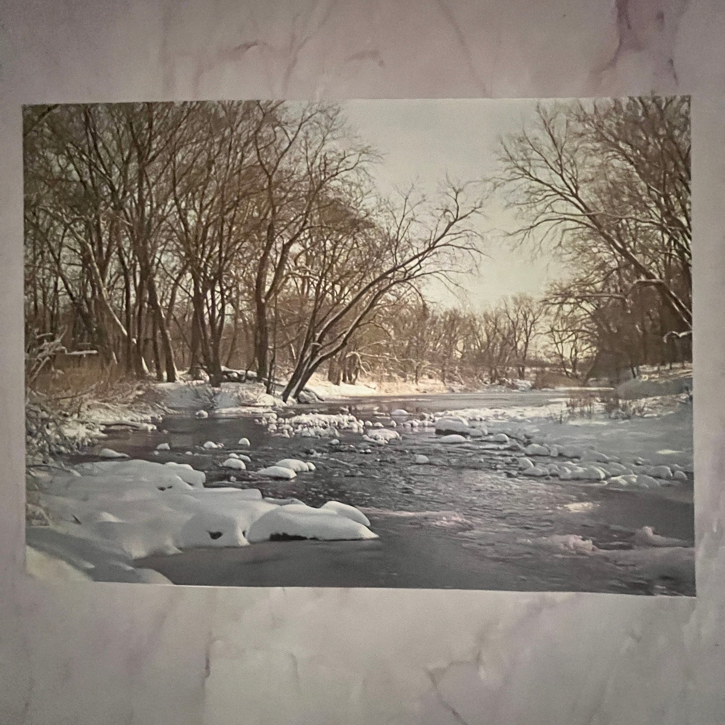 1973 Retro Kitsch Snowy Winter River Scene 8x10" Art Print V23