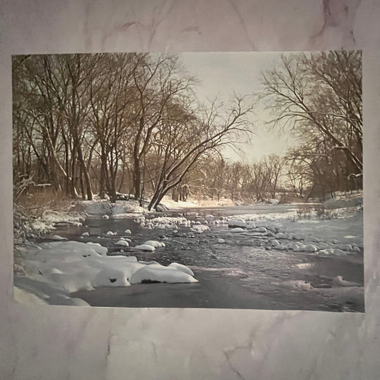 1973 Retro Kitsch Snowy Winter River Scene 8x10" Art Print V23