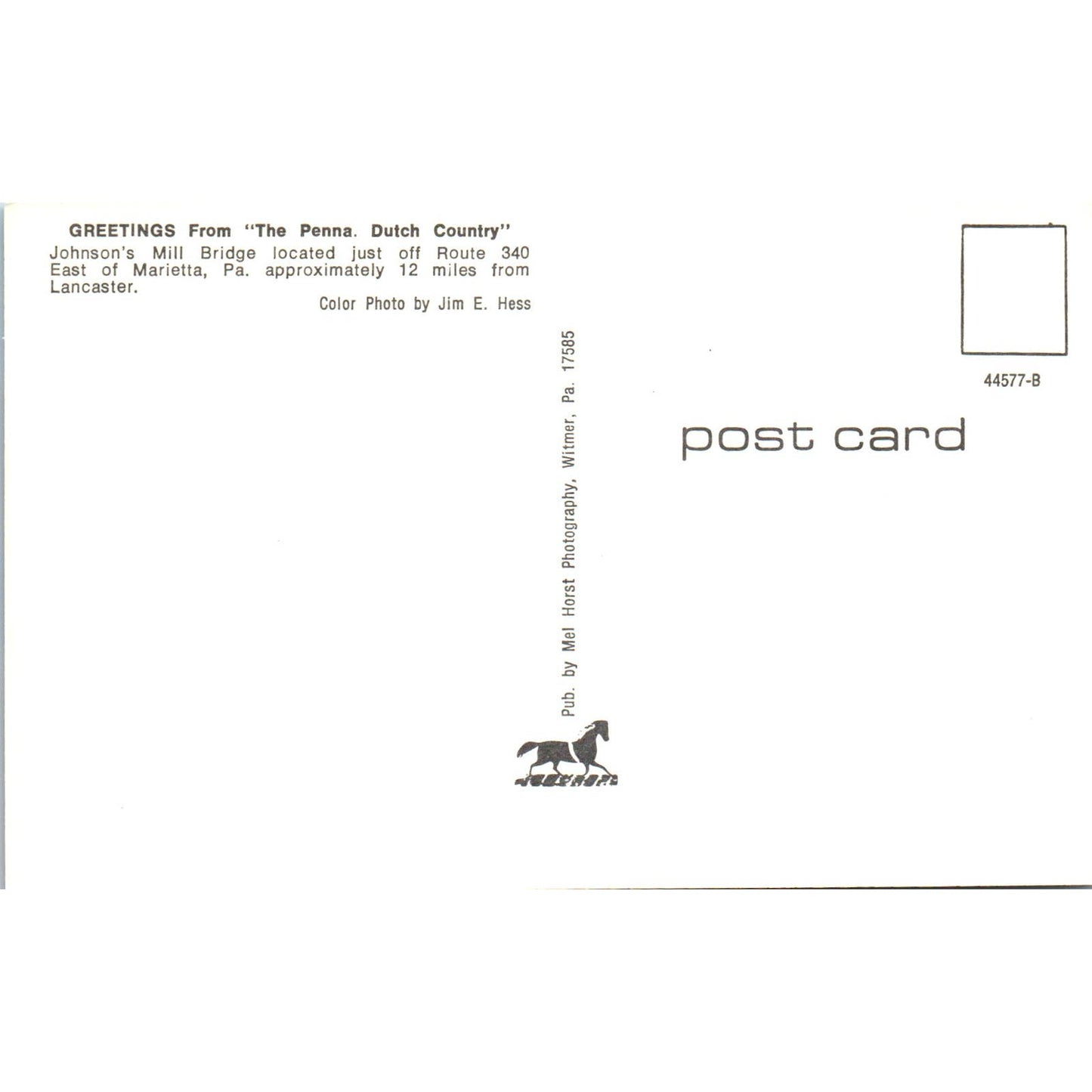 Johnson's Mill Bridge Marietta PA Covered Bridge Postcard PC3