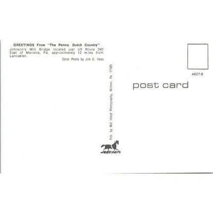 Johnson's Mill Bridge Marietta PA Covered Bridge Postcard PC3