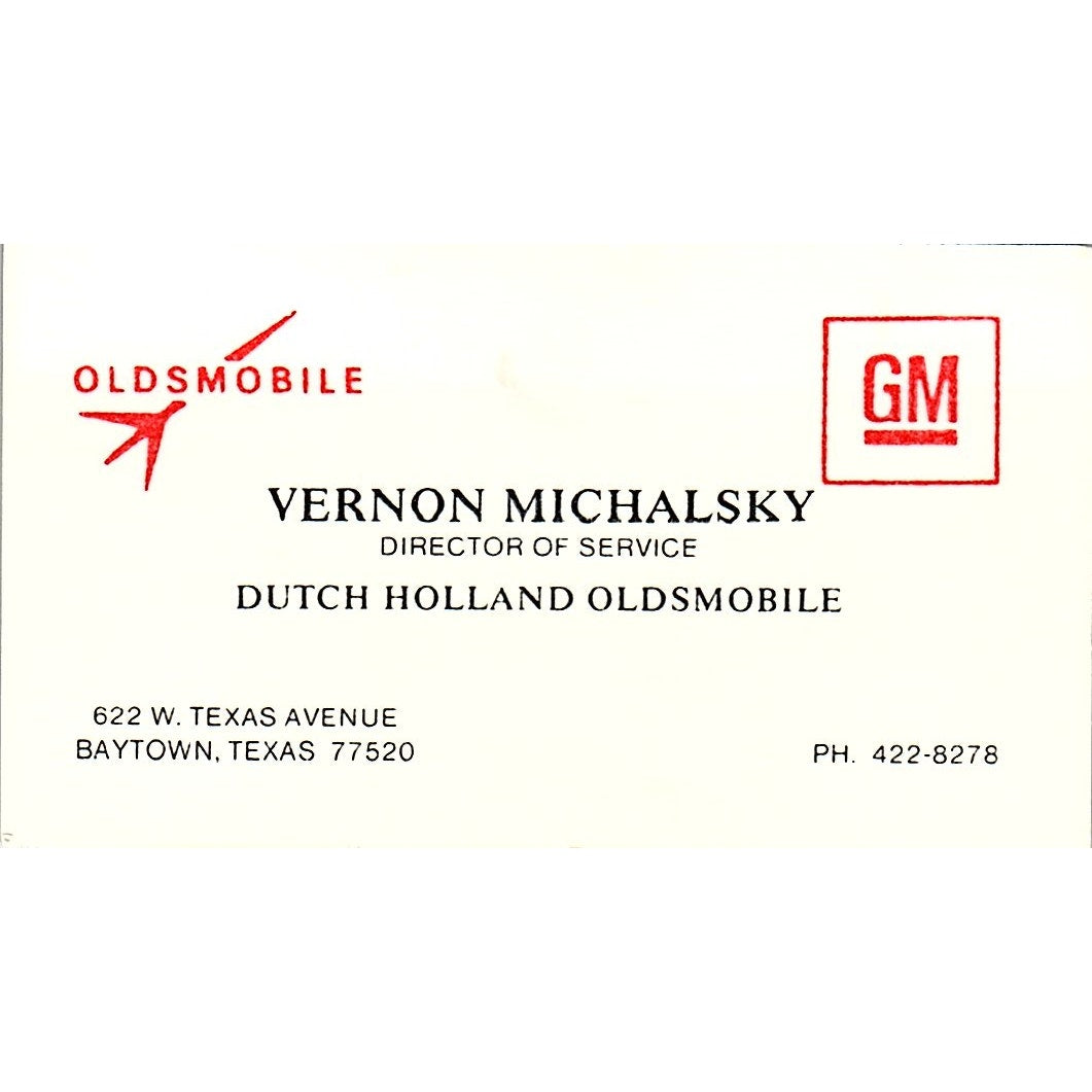 Vernon Michalsky Dutch Holland Oldsmobile Baytown Vintage Business Card SD9-B12