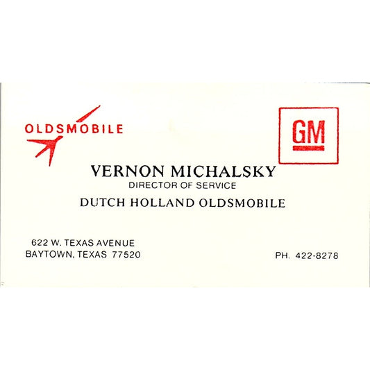 Vernon Michalsky Dutch Holland Oldsmobile Baytown Vintage Business Card SD9-B12