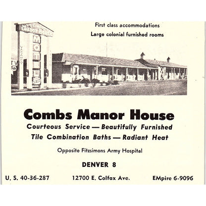 Thriftwood Motel, Combs Manor House Denver CO 1958 Ad AG1-H1