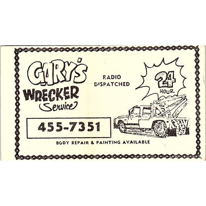 Gary's Wrecker Service Texas Vintage Business Card SE3-B14