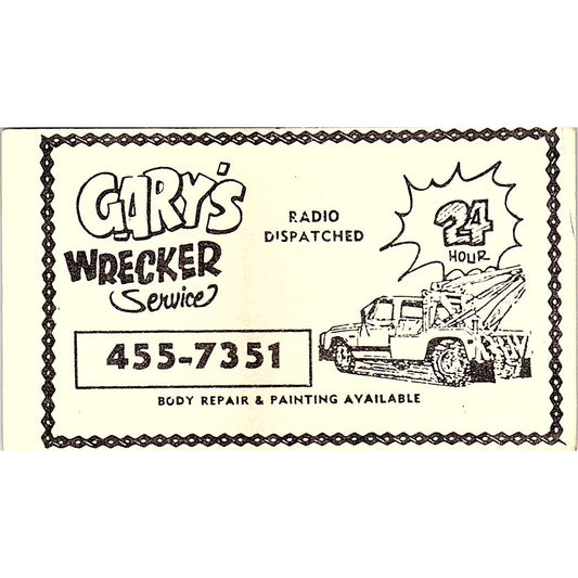 Gary's Wrecker Service Texas Vintage Business Card SE3-B14