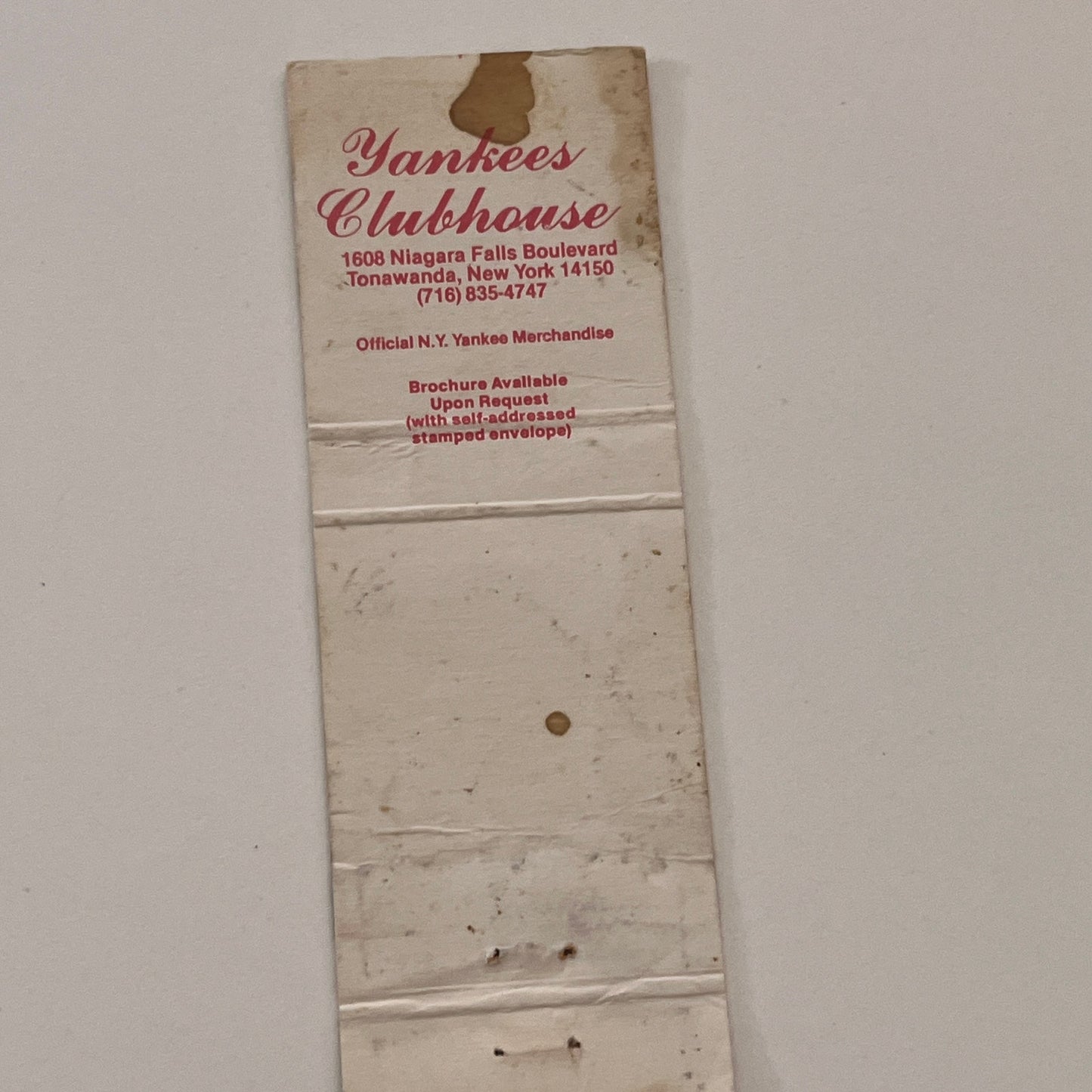Yankees Clubhouse Tonawanda NY Vintage Matchbook Cover TB6-MB2-2