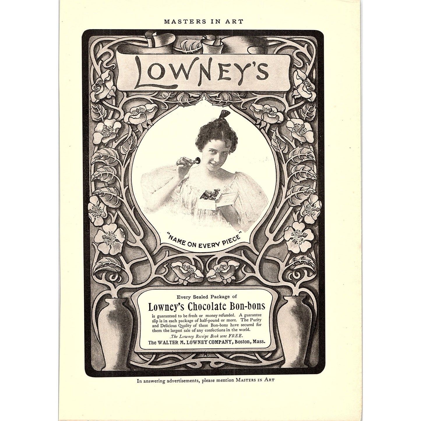 Lowney's Chocolate Bon-Bons Walter M Lowney Co Boston - 1904 Ad AF5-2