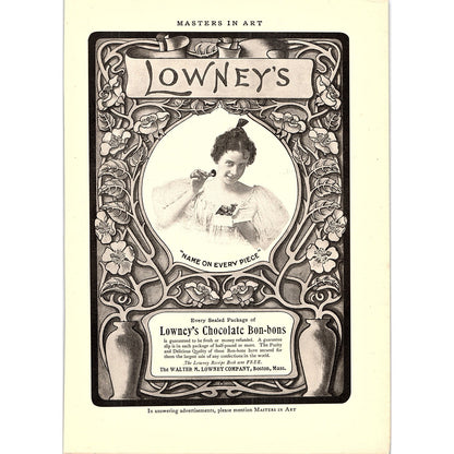 Lowney's Chocolate Bon-Bons Walter M Lowney Co Boston - 1904 Ad AF5-2