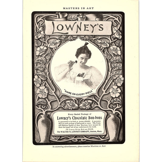 Lowney's Chocolate Bon-Bons Walter M Lowney Co Boston - 1904 Ad AF5-2