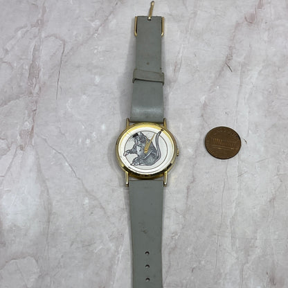 Vtg Cat Watch Rotating Mouse Meow Brand Gold-Tone Face Gray Band UNTESTED SF4