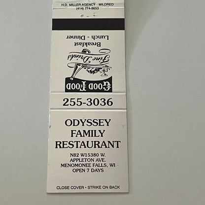 Odyssey Family Restaurant Menomonee Falls WI Matchbook Cover MM5-9