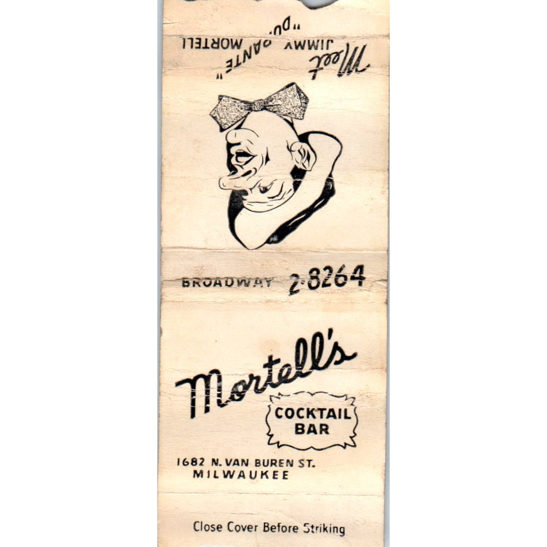 Jimmy Mortell's Cocktail Bar Milwaukee WI Vintage Matchbook Cover SD4-Y2