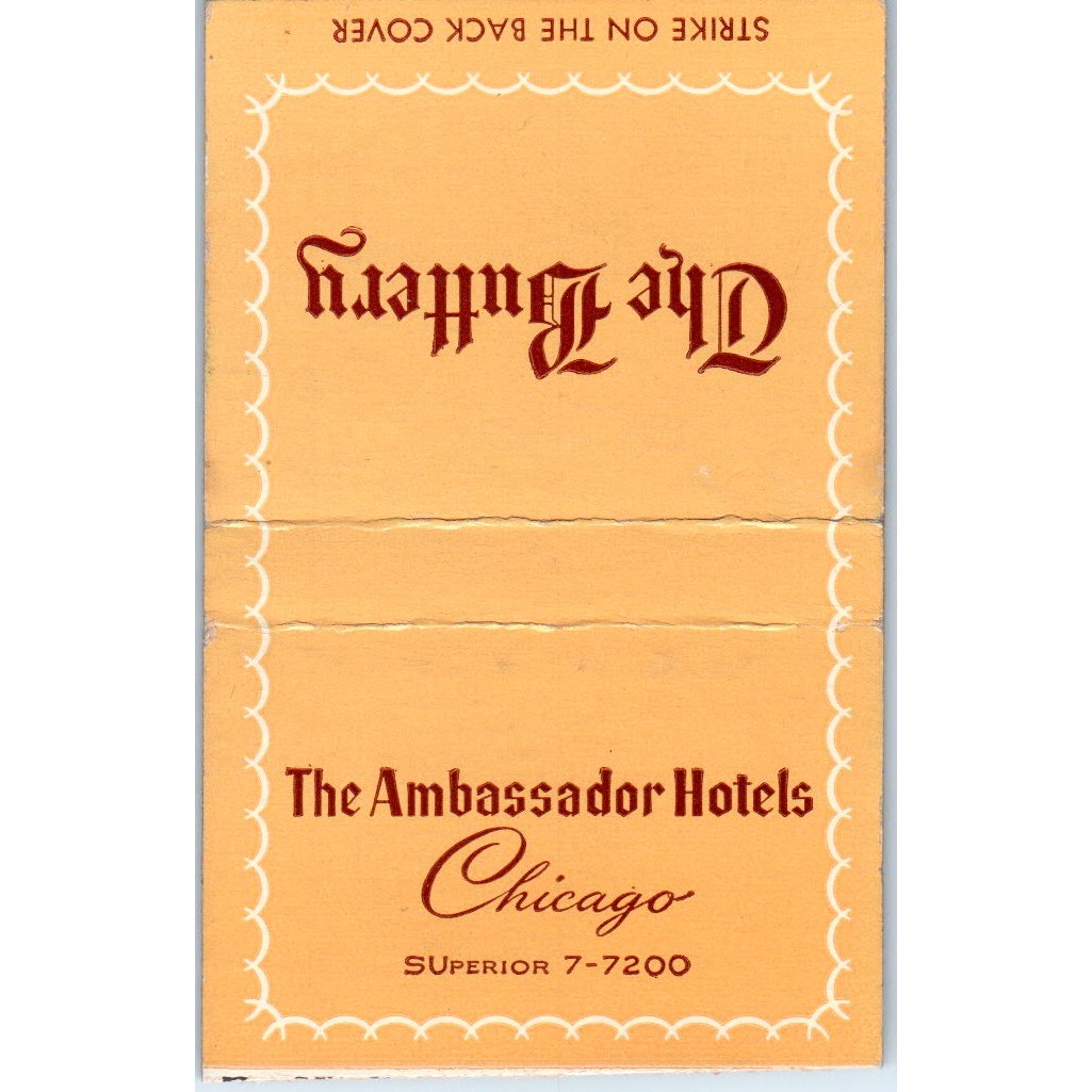The Buttery Ambassador Hotels Chicago Vintage Matchbook Cover SF4-Y6
