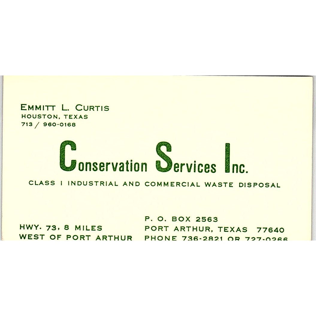 Conservation Services Emmitt L. Curtis Port Arthur Texas Business Card SB4-B1
