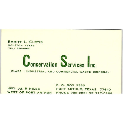 Conservation Services Emmitt L. Curtis Port Arthur Texas Business Card SB4-B1