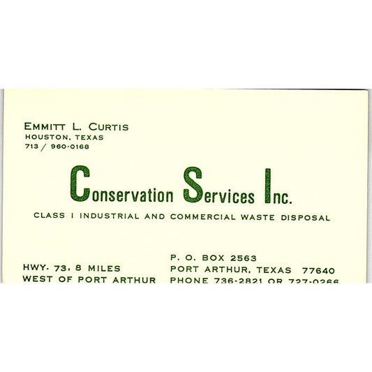 Conservation Services Emmitt L. Curtis Port Arthur Texas Business Card SB4-B1