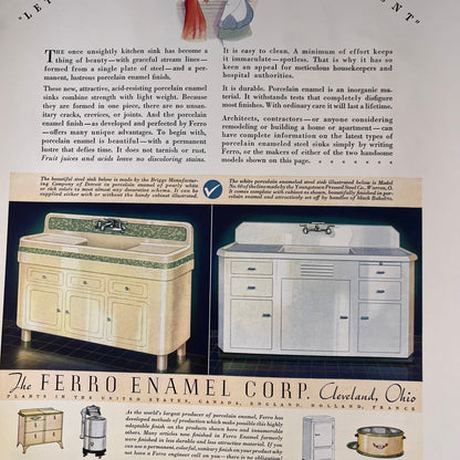 Steel & Porcelain Kitchen Sinks - The Ferro Enamel Corp Cleveland 1935 Ad V1-4
