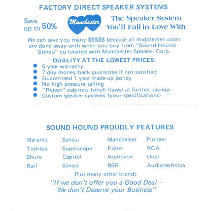 Sound Hound Stereo Westminster Fountain Valley Vintage Business Card SD8-B20
