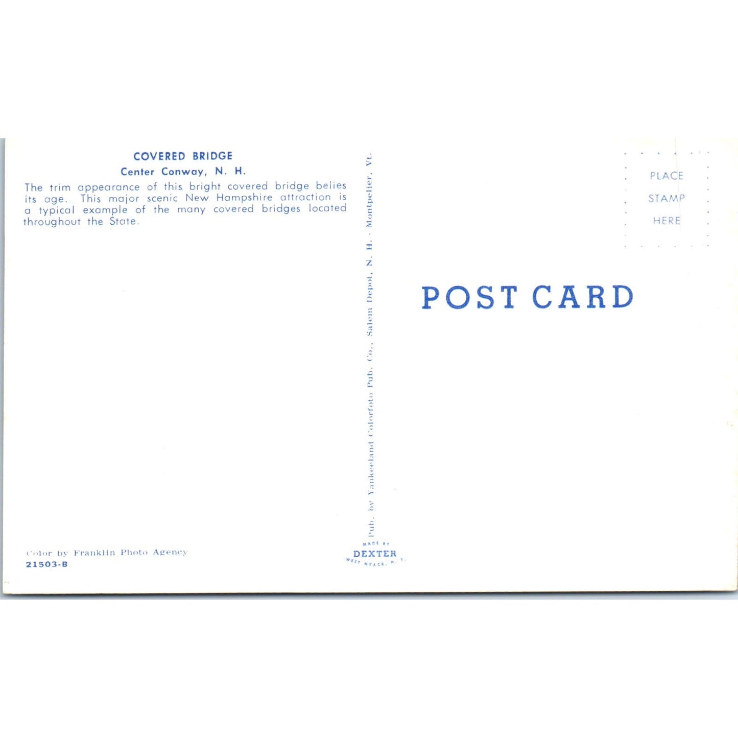 Covered Bridge Center Conway NH Vintage Covered Bridge Postcard PD1