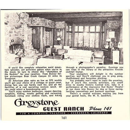 Greystone Guest Ranch Evergreen CO 1958 Ad AG1-H3