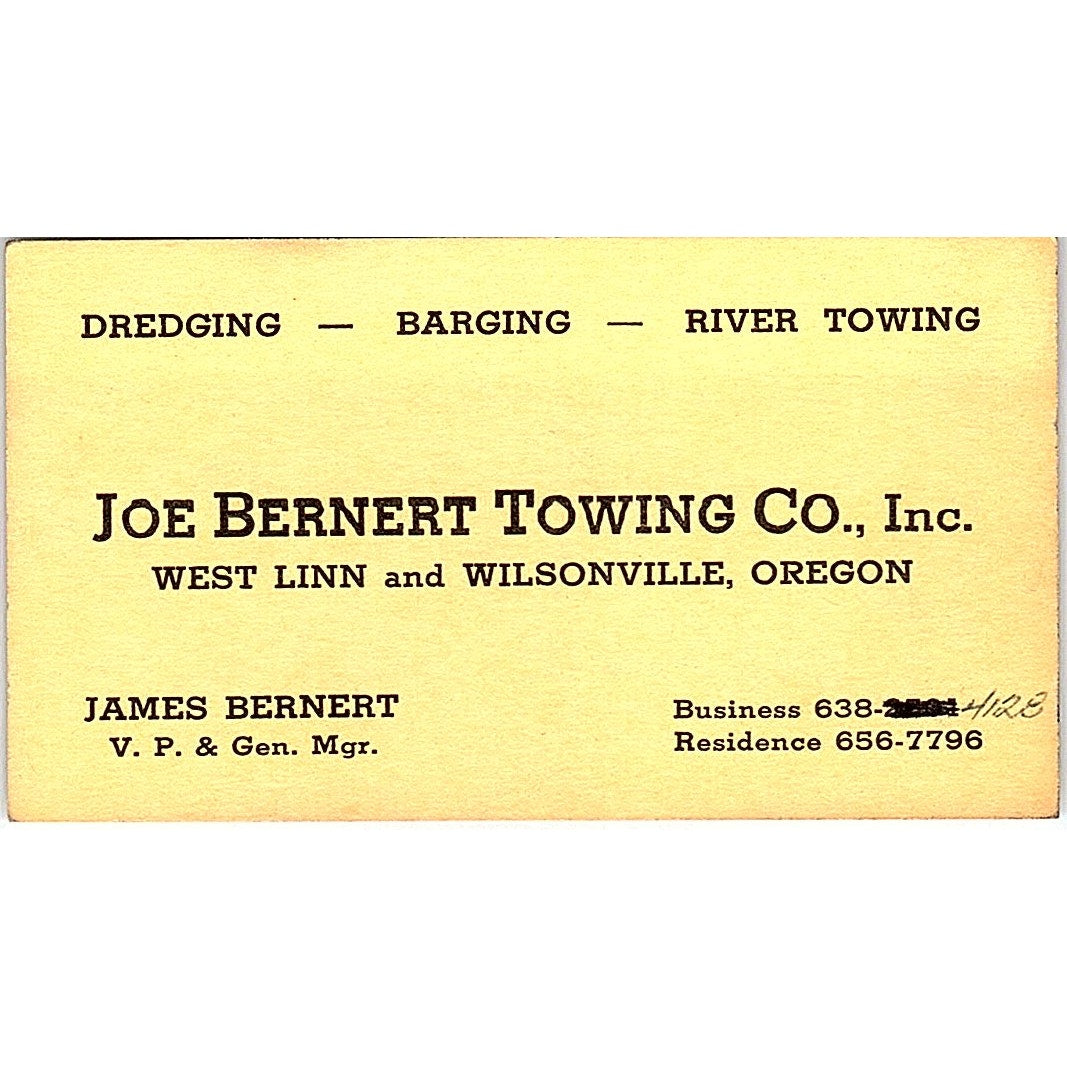 James Bernert Joe Bernert Towing Co West Linn & Wilsonville Business Card SD9-B8