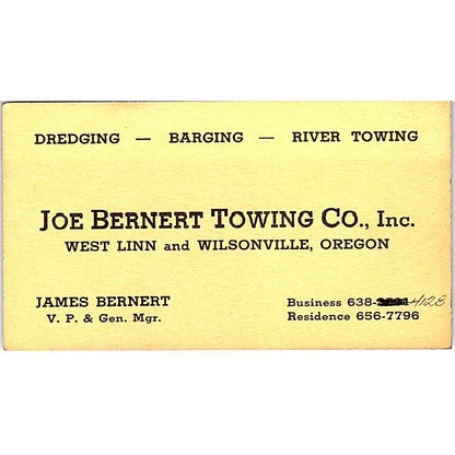 James Bernert Joe Bernert Towing Co West Linn & Wilsonville Business Card SD9-B8