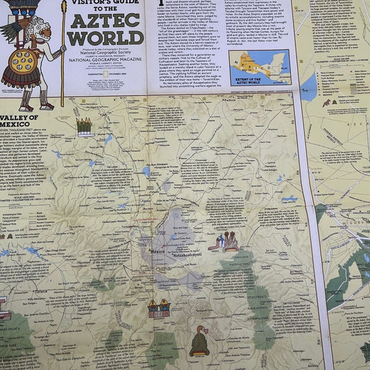 1980 National Geographic Visitor's Guide to the Aztec World Fold Out Map TI8-S8