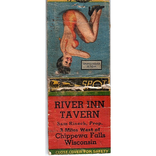 River Inn Tavern Sam Rineck Chippewa Falls Pinup Vintage Matchbook Cover SF3-Y2