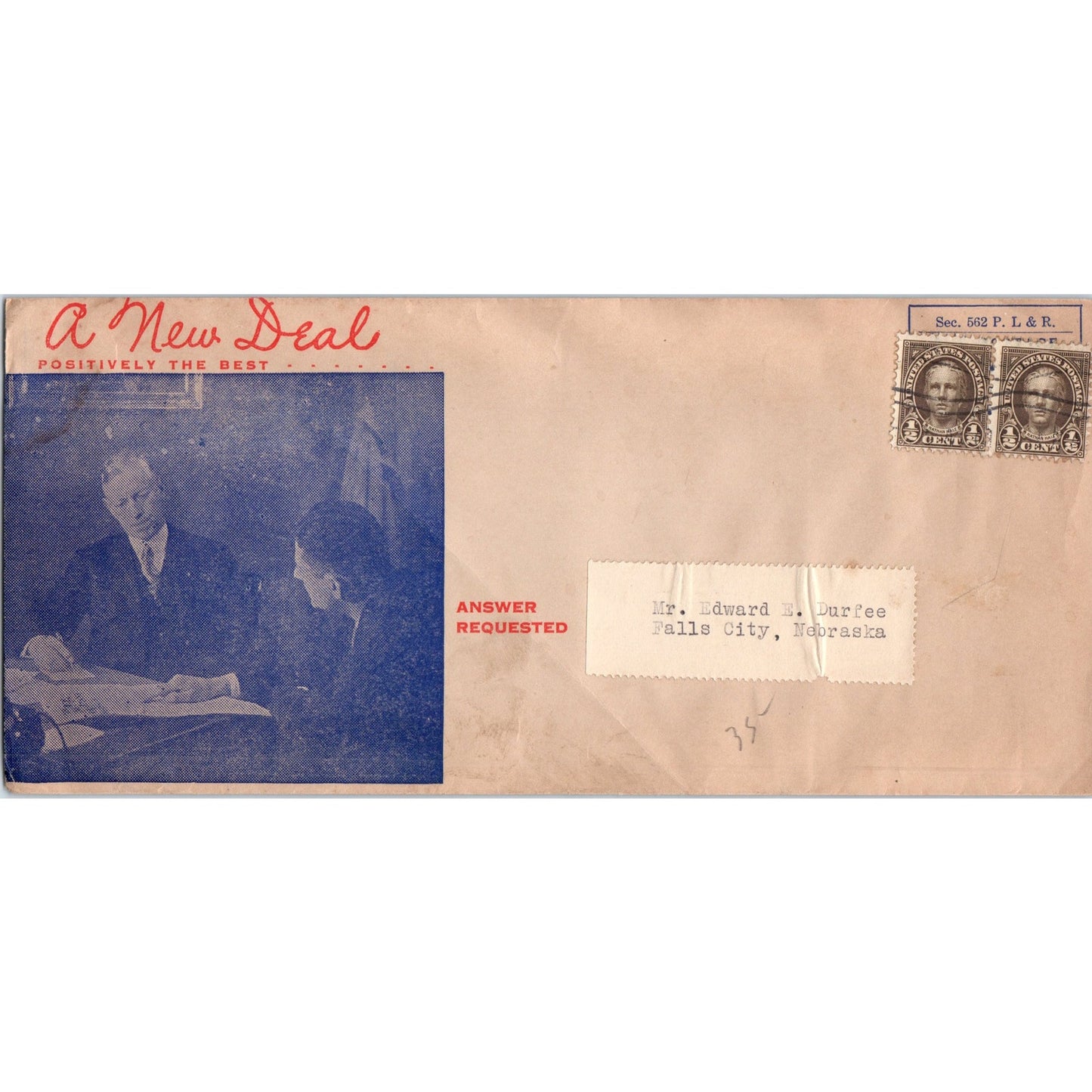 A New Deal From Lock Drawer 606 Lafayette LA Postal Cover Envelope TH9-L2