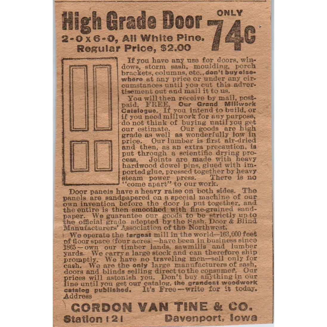 High Grade Door - Gordon Van Tine & Co Davenport Iowa 1906 Original Ad AB6-CL1