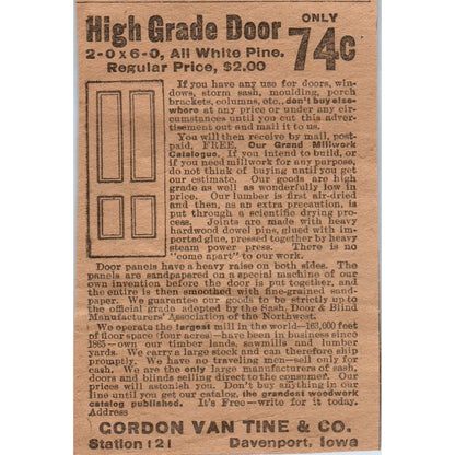 High Grade Door - Gordon Van Tine & Co Davenport Iowa 1906 Original Ad AB6-CL1